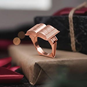 Open Book Ring 925 Sterling Silver Polished Finish Reader Jewelry Librarian Gift Graduation Statement Band Writer Accessory Unisex Rose Plated Silver