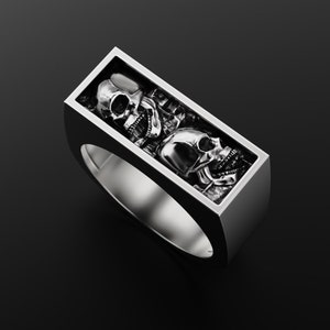 Skull on Cross Handmade Sterling Silver Men Ring, Skull Gothic Jewelry, Unique Biker Ring, Minimalist Ring, Ring For Men, Memorial Gift