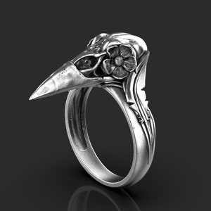Raven Skull Handmade Sterling Silver Men Signet Ring, Black Bird Unique Animal Ring, Raven Silver Men Jewelry, Punk Ring, Gothic Men&#39;s Ring