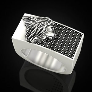 Maned Lion Side Profile Handmade Sterling Silver Men Band Ring, Leo Wedding Ring, Stackable Animal Ring, Zodiac Sign Ring, Anniversary Ring