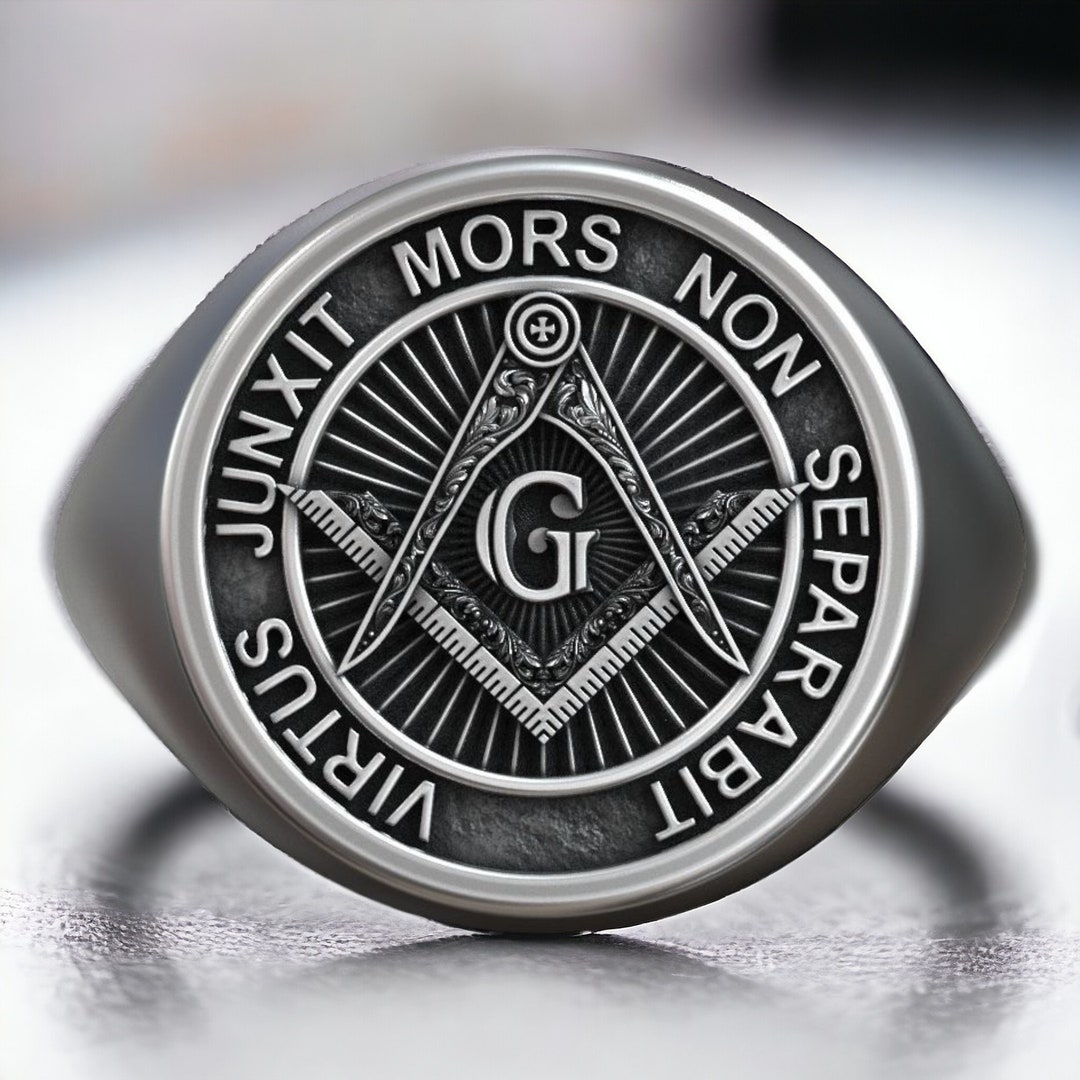 Freemason Square Compasses Gimmel Symbol Ring 925 Sterling Silver ...
