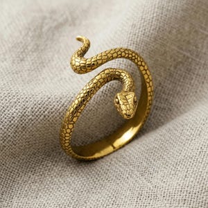 Detailed Wrap Snake Ring 925 Sterling Silver Gold Vermeil Serpent Animal Statement Jewelry Handcrafted Ring Unisex Gift