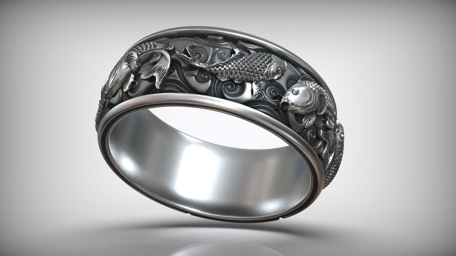 Helen De Lete 925 Sterling Silver Little Fish Adjustable Ring - Handmade Carp Design (Size 17mm) - View #8