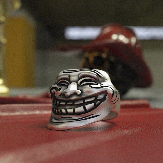 Troll Face Ring - 925 Sterling Silver Meme Face With Grinning Expression -  Handcrafted Internet Culture Statement Jewelry - Etsy