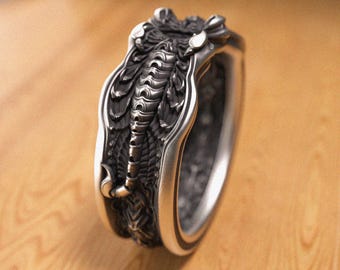 Scorpion Handmade Sterling Silver Men’s Adjustable Ring, Scorpio Zodiac Biker Jewelry, Unique Gift for Astrology Enthusiasts