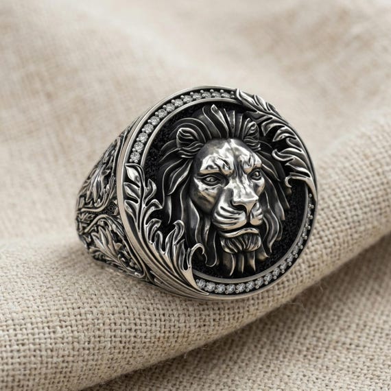 リング(指輪) SILVER925 LION MOTIF ANIMAL DESIGN RING 925 Sterling Silver Royal Lion Ring, Handcrafted Majestic Lion
