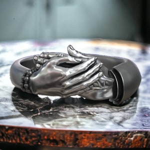 Hug Hands Men and Women Hugging Finger Ring 925 Sterling Silver Adjustable Unique Design Handmade Romantic Jewelry Gift for Him or Her