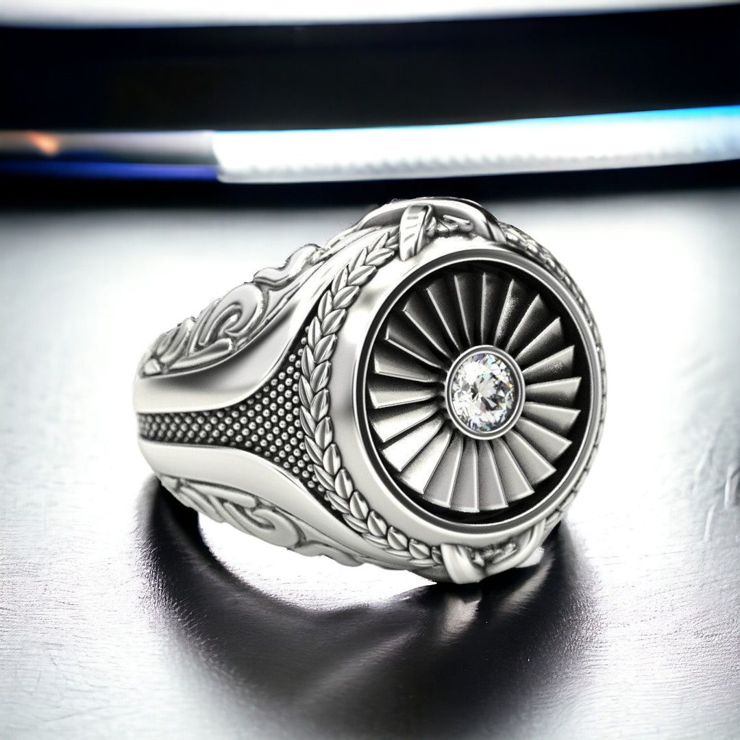 Men Ring Turbine 925 Sterling Silver, Bold and Unique Mechanical Design ...