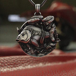 Silver Fish Pendant Necklace 925 Sterling Silver - Handcrafted Marine Life Jewelry - Detailed Ocean Jewelry Gift for Men and Women