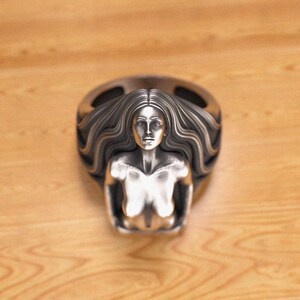 Elegant Girl Sterling Silver Ring, Dainty Adjustable 925 Silver Jewelry for Women, Handmade Modern Art Ring
