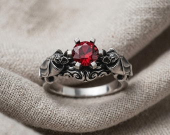 Bat Engagement Ring 925 Sterling Silver, Gothic Wedding Jewelry, Unique Handmade Bat Ring, Men's and Women's Alternative Bridal Ring
