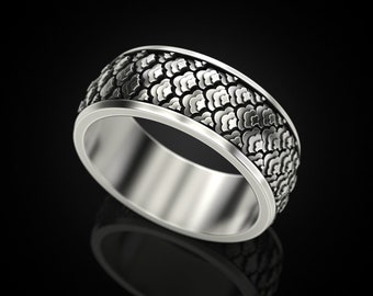 Japanisches Muster Männer Ehering, 925 Sterling Silber Männer Hochzeitsschmuck, japanische Kunst, Verlobungsring, Wellenring, Trauzeuge Geschenk
