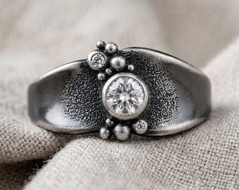 925 Sterling Silver Bubble Ring, Handmade Chunky Statement Ring, Wide Band Silver Ring, Unique Textured Ring, Modern Minimalist Jewelry