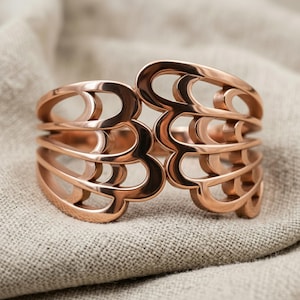 Embracing Angel Wing Ring, Rose Gold Plated 925 Sterling Silver Guardian Angel Statement Band, Handcrafted Fantasy Jewelry Rose Plated Silver