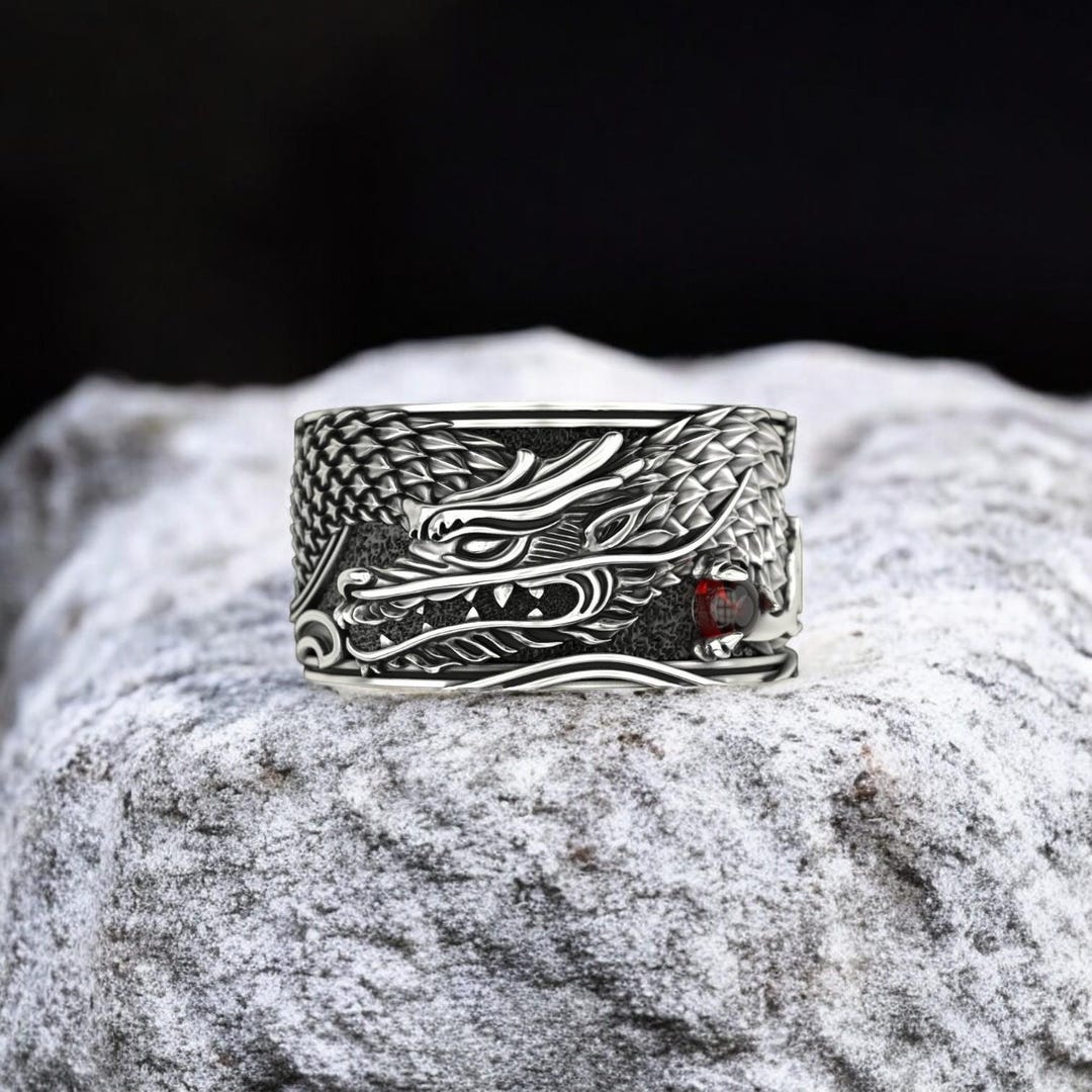Japanese Dragon Ring 925 Sterling Silver Traditional Asian Jewelry