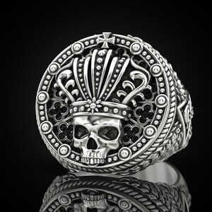 King Skull Eye of Providence on Side Handmade Sterling Silver Men Ring, Skull Gothic Jewelry, Unique Biker Ring, Ring For Men, Memorial Gift