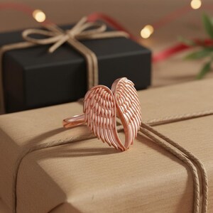 Angel Wings Ring 925 Sterling Silver Rose Gold Plated Guardian Angel Memorial Jewelry Spiritual Gift for Her image 4