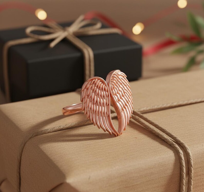 Angel Wings Ring 925 Sterling Silver Rose Gold Plated Guardian Angel Memorial Jewelry Spiritual Gift for Her image 4