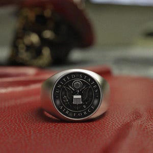 Air Force Ring - 925 Sterling Silver Military Signet Ring for Men - Eagle Seal Design Veteran Service Ring