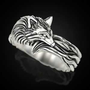 Fox Unique Design Handmade Sterling Silver Men Band Ring, Fox Silver Jewelry, Fox Silver Band, Animal Ring, Minimalist Ring, Gift For Men
