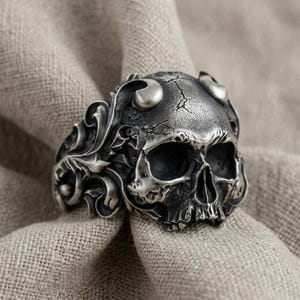 Skull Ring 925 Sterling Silver Adjustable Unique Design Handmade Gothic Jewelry Gift for Him or Her Bold Statement Accessory