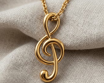 Treble Clef Pendant 925 Sterling Silver Gold Vermeil Music Note Necklace Minimalist Musician Jewelry Artisan Statement Gift