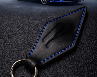 VW R leren autosleutelhanger, gemaakt van dik premium leer, handgemaakt met stevige onderdelen, gepersonaliseerd met naam/autologo.