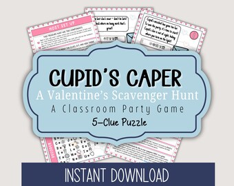 Valentine's Day Scavenger Hunt for Kids | Valentine's Day Treasure Hunt | Valentine's Printable Games for Kids I Classroom Party Game