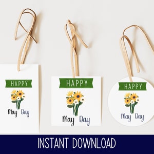 Étiquette-cadeau 1er mai à imprimer pour le 1er mai : panier suspendu à imprimer à la maison Étiquette-cadeau 1er mai