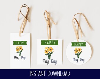 Simple May Day Gift Tag Printable I May Day Basket Hanging Tag I Print at Home May Day Gift Tag