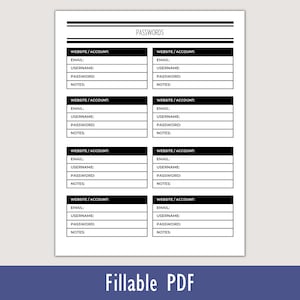 Wachtwoordtracker invulbare PDF afdrukbaar