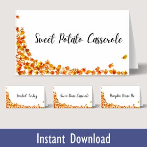 Thanksgiving Autumn-themed food table editable tent cards