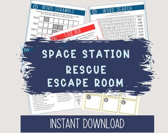 Escape Room I Space Station Rescue Wydrukowana gra przygodowa dla dzieci I Zabawny zestaw do ucieczki z pokoju I Zestaw do ucieczki z pokoju I Wydrukowana gra imprezowa