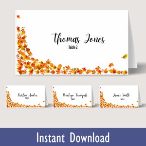 Thanksgiving Autumn-themed place cards I family gathering seating cards I editable table tent