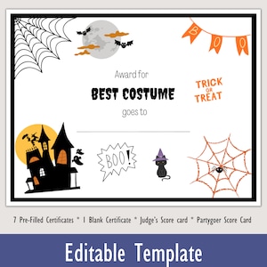 Editable Halloween Costume Party Award, Halloween Party, Halloween Contest Award Edit and Print