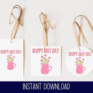 Étiquette-cadeau 1er mai à imprimer pour le 1er mai : panier suspendu à imprimer à la maison Étiquette-cadeau 1er mai