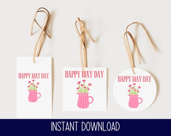 Simple May Day Gift Tag Printable I May Day Basket Hanging Tag I Print at Home May Day Gift Tag