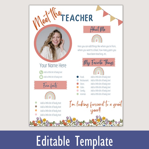 Editable Meet the Teacher Template, Canva Template, Back to School Newsletter, All About Me Template