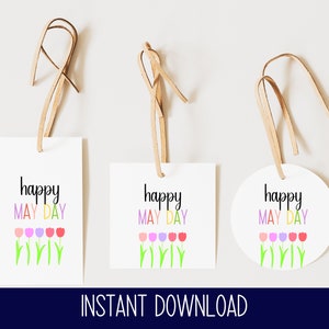 Étiquette imprimable pour panier du 1er mai | Mignonne étiquette printanière I Étiquette 1er mai I Étiquette imprimable 1er mai
