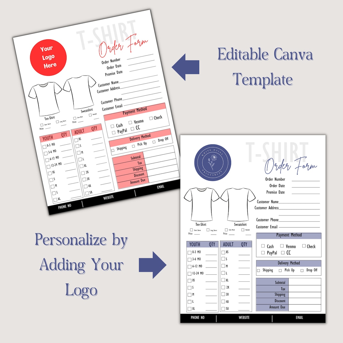 Editable Tshirt Order Form I Printable Small Business Order Form I ...