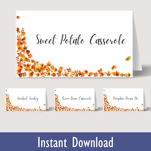 Customizable Autumn Buffet Food Cards: Perfect for Thanksgiving and Fall Gatherings