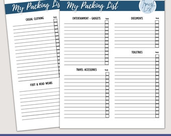 Packing List I Fillable PDF I Vacation Packing List