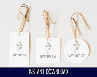 Simple May Day Gift Tag Printable I May Day Basket Hanging Tag I Print at Home May Day Gift Tag