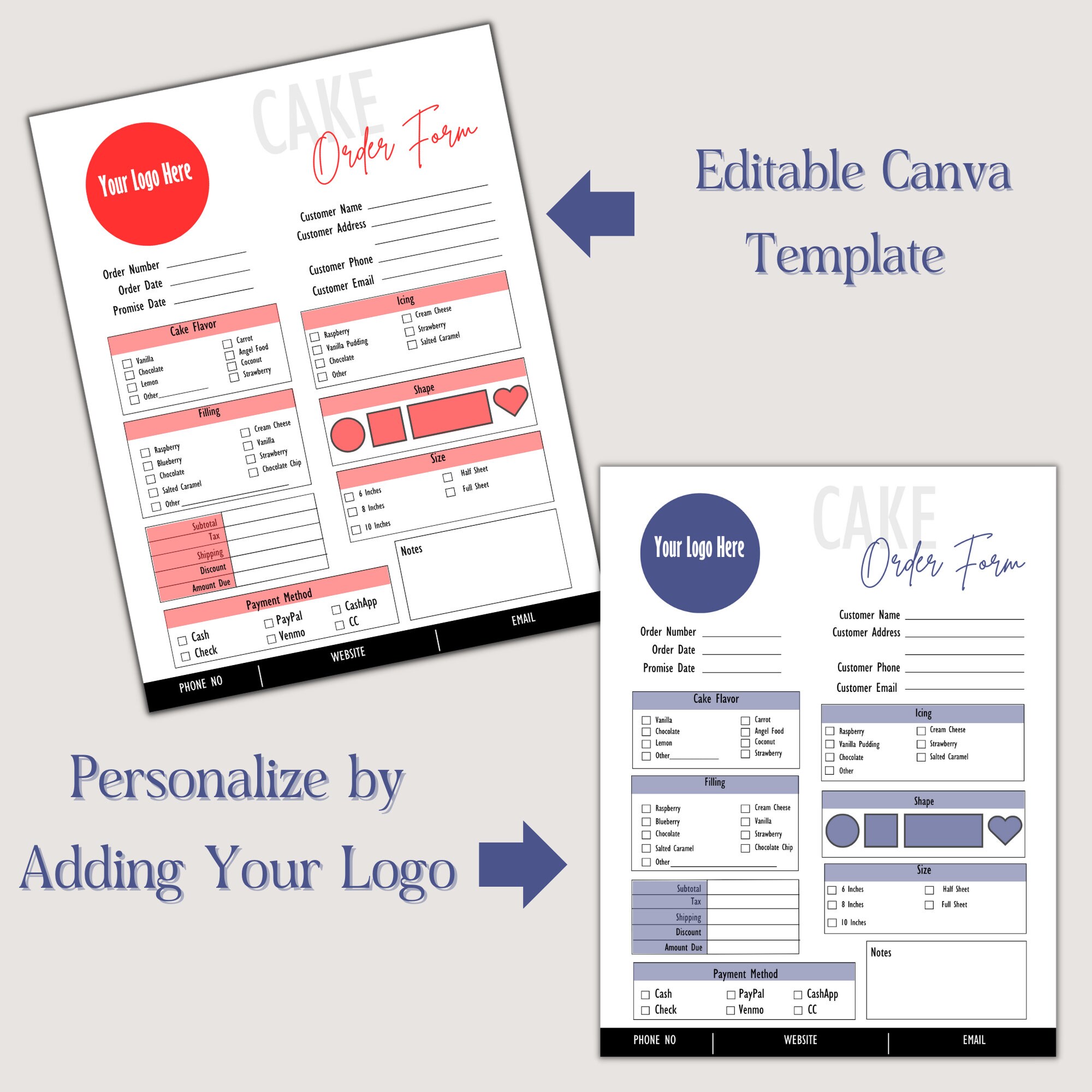 Editable Cake Order Form I Printable Small Business Order Form I Custom ...
