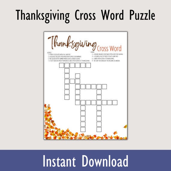 Thanksgiving-themed Crossword Puzzle Printable: Available in Color and  Black & White, Complete With Answer Key - Etsy