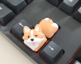 Hand Painted Corgi Dog keycap, artisan key cap for mechanical keyboard, hand painted gaming gift