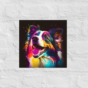 Border Collie Wandbild | Abstrakte Farbe Pop Border Collie Kunstdruck | Border Collie Poster | Einzigartige und moderne Hundekunst