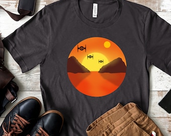Sunset Tatooine t-shirt, star, multiple suns, desert