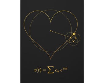 Fourier Series Heart Canvas, Epicycles Math Valentine Wall Art, Fourier Transform Wall Art, Gold on Black Nerdy Valentine Gift