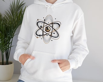 Atom Pattern Fantasy Hoodie, Sci-fi Sweatshirt, Redesign Science Fiction Jumper, Geeky Pullover, Unisex Hooded Shirt, Gift for Science Lover